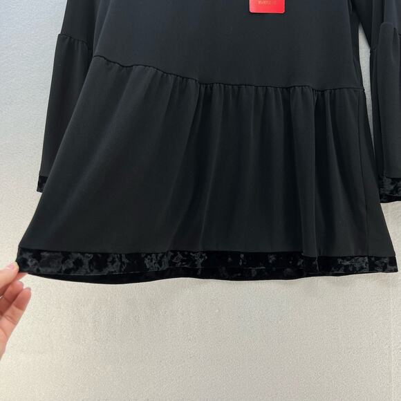 Allison Joy Top Women's M Black Baby Doll Velvet Trimmed Keyhole Collar Barbie - Picture 9 of 12